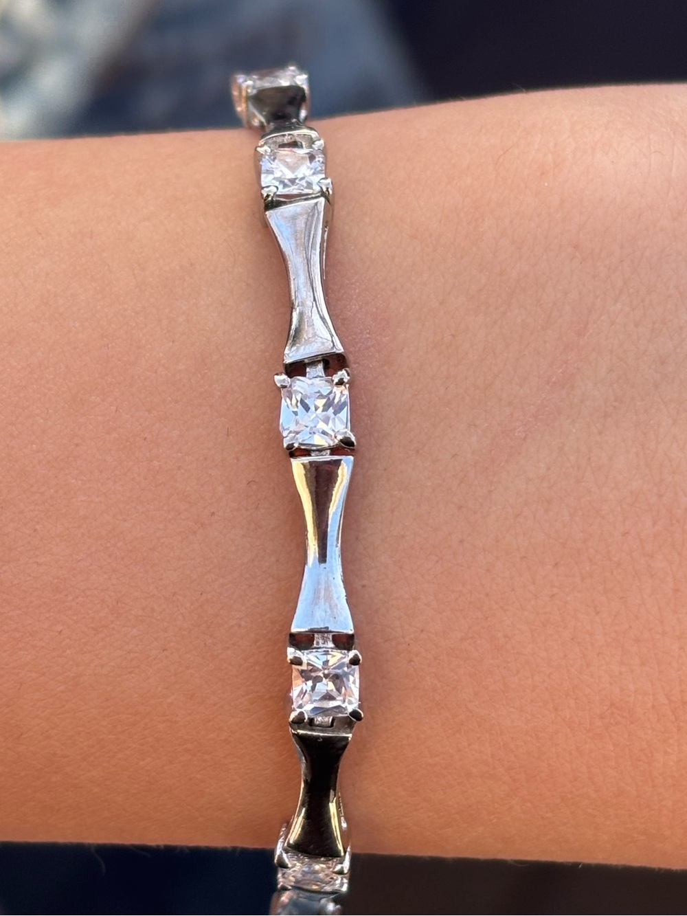 Vintage 925 Sterling Silver Princess Cut CZ Tennis Bracelet 7.5” Woman’s Jewelry